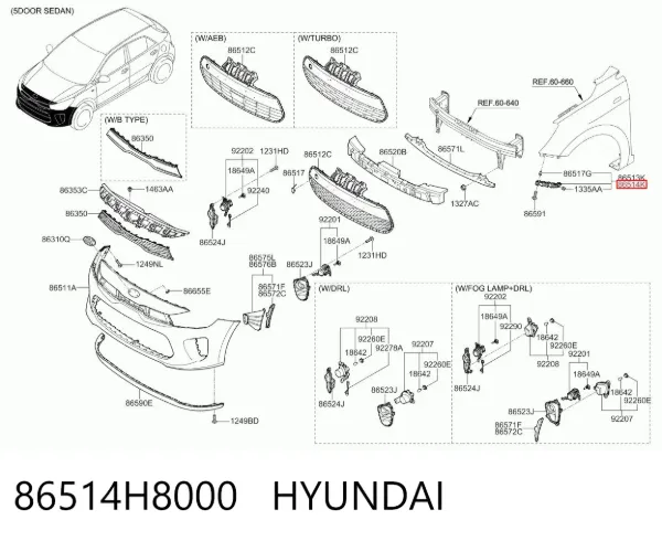 Consola do pára-choque dianteiro direito 86514H8000 Hyundai/Kia