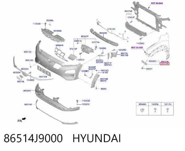 Consola externa direita do pára-choque dianteiro 86514J9000 Hyundai/Kia