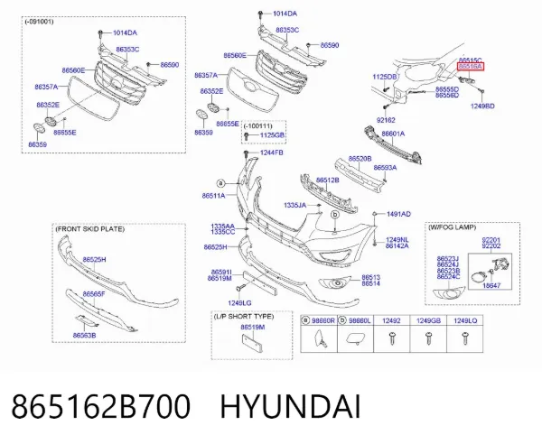 Consola dianteira de fixação do pára-lama dianteiro direito 865162B700 Hyundai/Kia