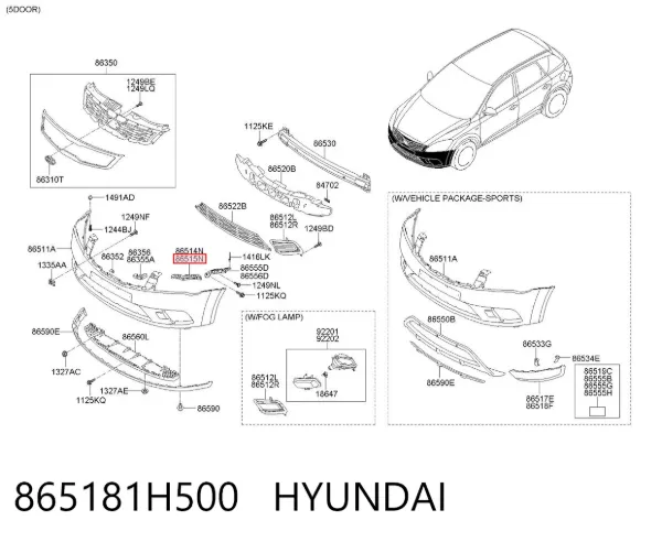 Consola do pára-choque dianteiro direito 865181H500 Hyundai/Kia