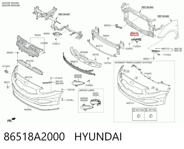 Guia do pára-choque dianteiro direito 86518A2000 Hyundai/Kia
