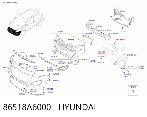 Consola externa direita do pára-choque dianteiro 86518A6000 Hyundai/Kia
