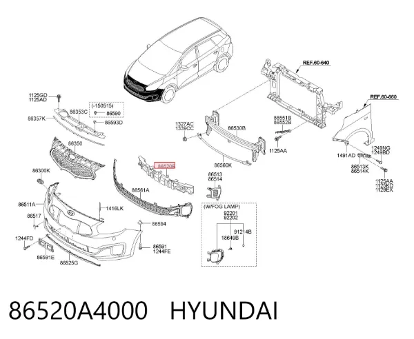 Absorvedor (enchido) do pára-choque dianteiro 86520A4000 Hyundai/Kia