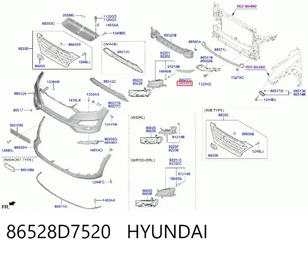 Borda (orla) das luzes de nevoeiro direita 86528D7520 Hyundai/Kia