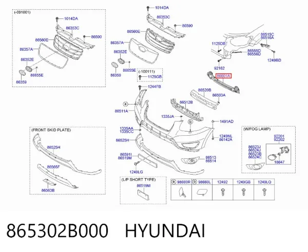 Reforçador do pára-choque dianteiro 865302B000 Hyundai/Kia