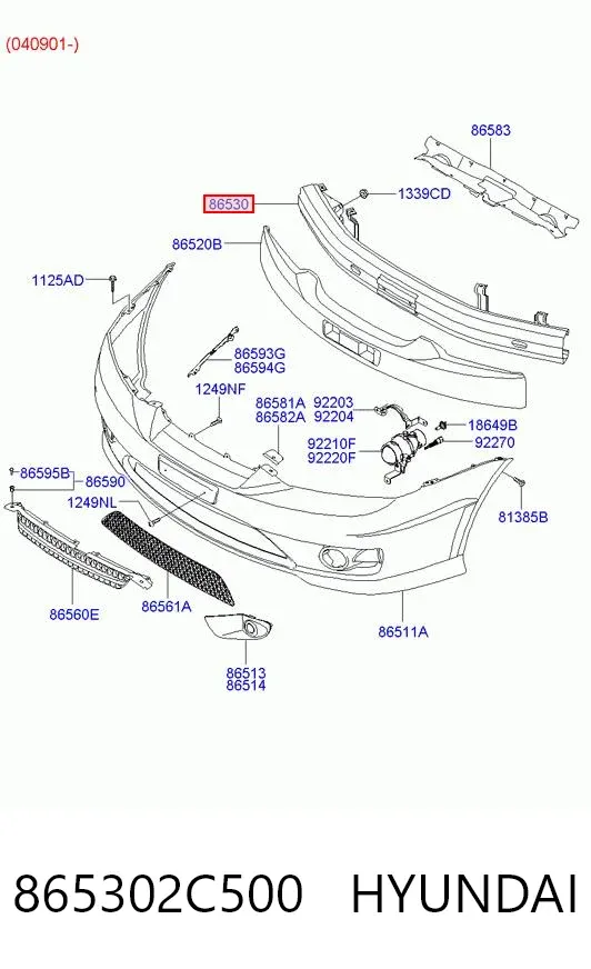 Reforçador do pára-choque dianteiro Hyundai Coupe II