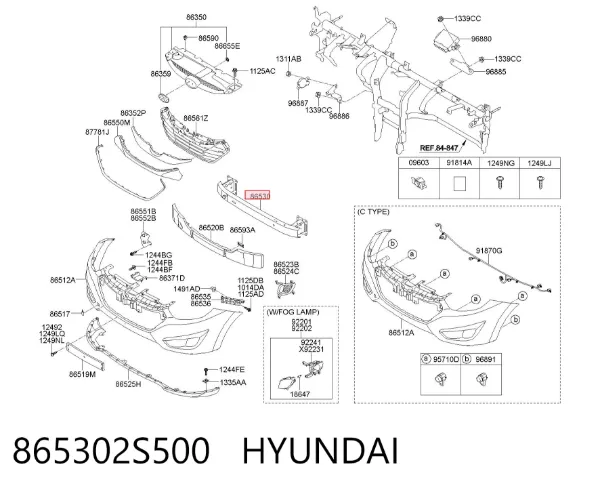 Reforçador do pára-choque dianteiro 865302S500 Hyundai/Kia