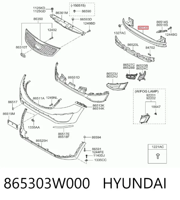 Reforçador do pára-choque dianteiro 865303W000 Hyundai/Kia