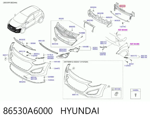 Reforçador do pára-choque dianteiro 86530A6000 Hyundai/Kia
