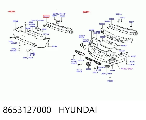 Reforçador do pára-choque dianteiro Hyundai Coupe I