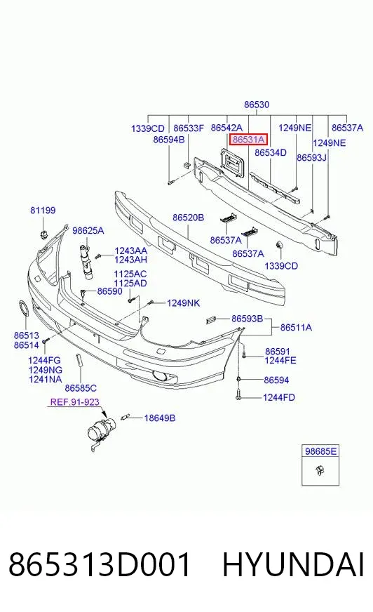 Reforçador do pára-choque dianteiro 865313D001 Hyundai/Kia