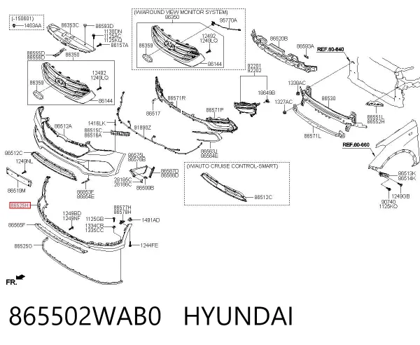 Pára-choque dianteiro, parte inferior 865502WAB0 Hyundai/Kia