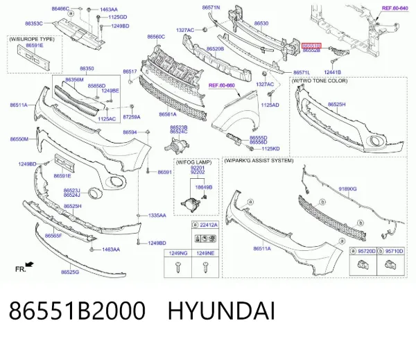 Consola do pára-choque dianteiro esquerdo 86551B2000 Hyundai/Kia