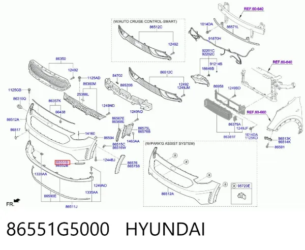 Consola do pára-choque dianteiro esquerdo 86551G5000 Hyundai/Kia
