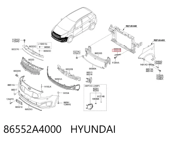 Consola do pára-choque dianteiro direito 86552A4000 Hyundai/Kia
