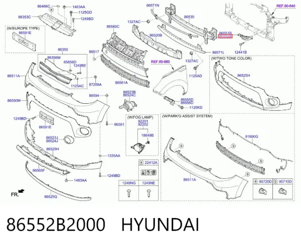 Consola do pára-choque dianteiro direito 86552B2000 Hyundai/Kia