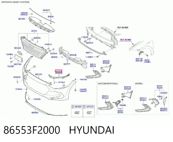 Consola do pára-choque dianteiro esquerdo 86553F2000 Hyundai/Kia