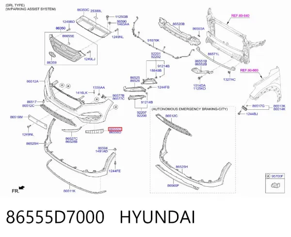 Consola de fixação das luzes de nevoeiro esquerdas 86555D7000 Hyundai/Kia