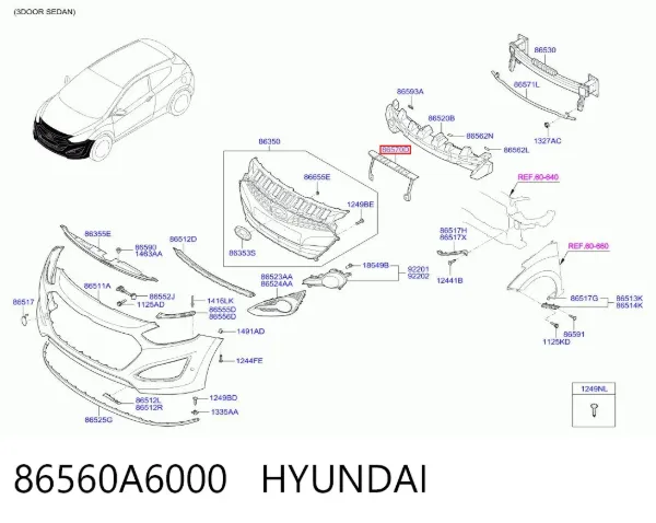Reforçador do pára-choque dianteiro 86560A6000 Hyundai/Kia