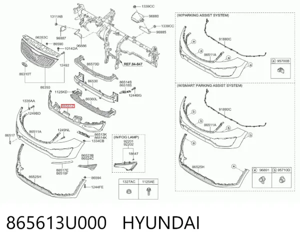 Grelha do pára-choque dianteiro 865613U000 Hyundai/Kia