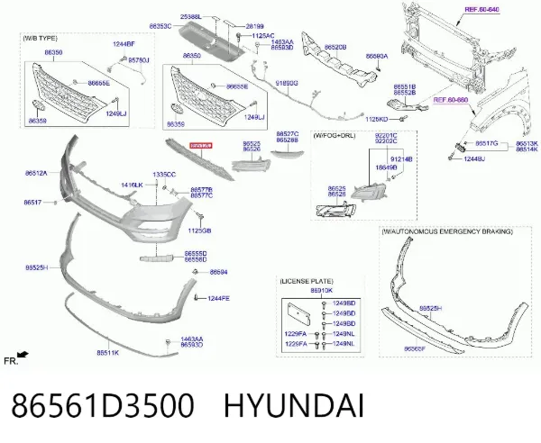 Grelha do radiador 86561D3500 Hyundai/Kia