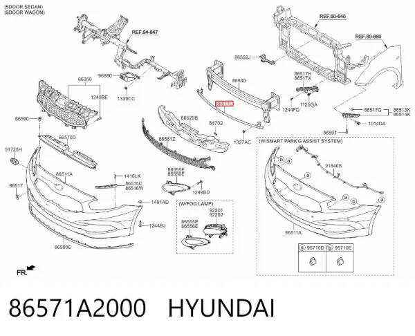Reforçador do pára-choque dianteiro 86571A2000 Hyundai/Kia