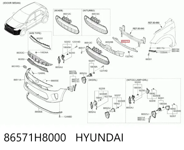 Reforçador do pára-choque dianteiro 86571H8000 Hyundai/Kia