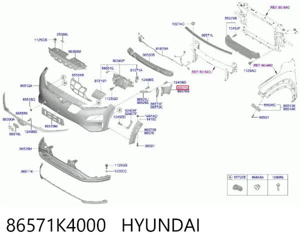 Defletor esquerdo do pára-choque dianteiro 86571K4000 Hyundai/Kia