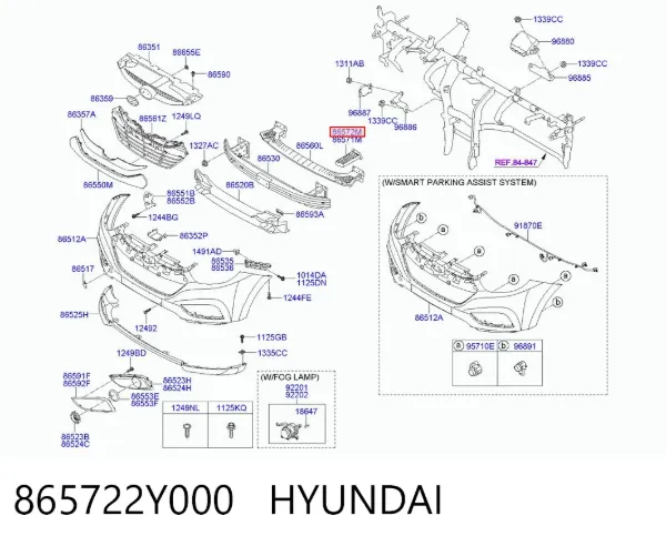 Consola de reforçador do pára-choque dianteiro 865722Y000 Hyundai/Kia