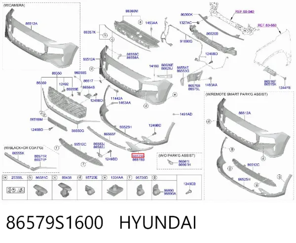 Moldura direita do pára-choque dianteiro 86579S1600 Hyundai/Kia