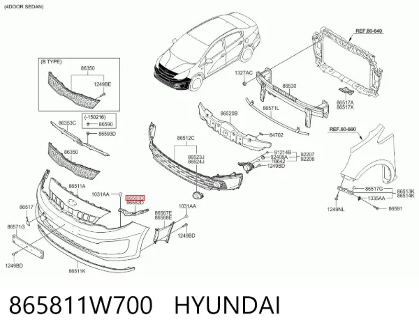 Consola do pára-choque dianteiro 865811W700 Hyundai/Kia