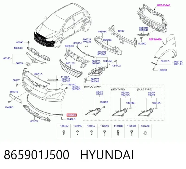 Spoiler do pára-choque dianteiro 865901J500 Hyundai/Kia