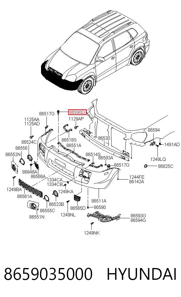 Cápsula (prendedor) de fixação do pára-choque dianteiro 8659035000 Hyundai/Kia