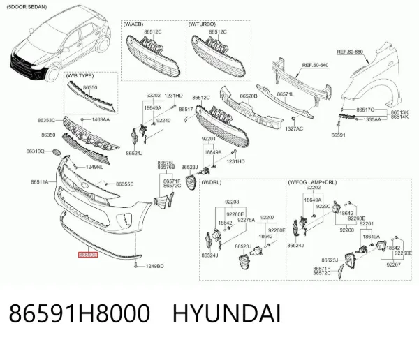 Spoiler do pára-choque dianteiro 86591H8000 Hyundai/Kia