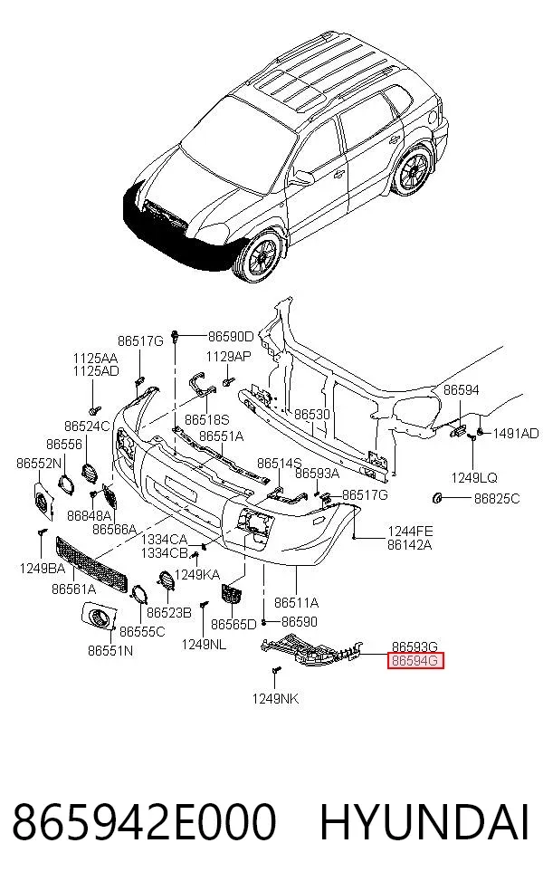 Consola externa direita do pára-choque dianteiro 865942E000 Hyundai/Kia