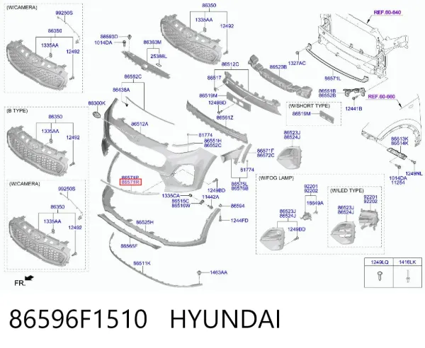 Moldura direita do pára-choque dianteiro 86596F1510 Hyundai/Kia