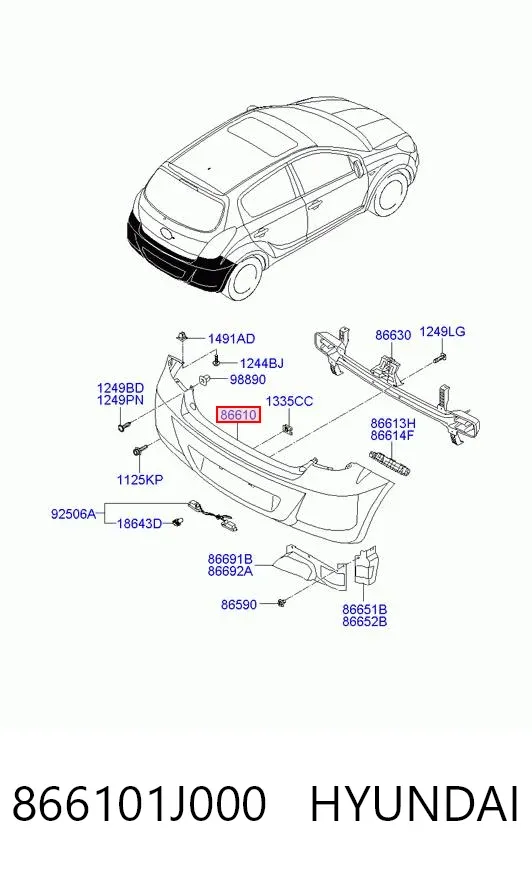 Pára-choque traseiro 866101J000 Hyundai/Kia