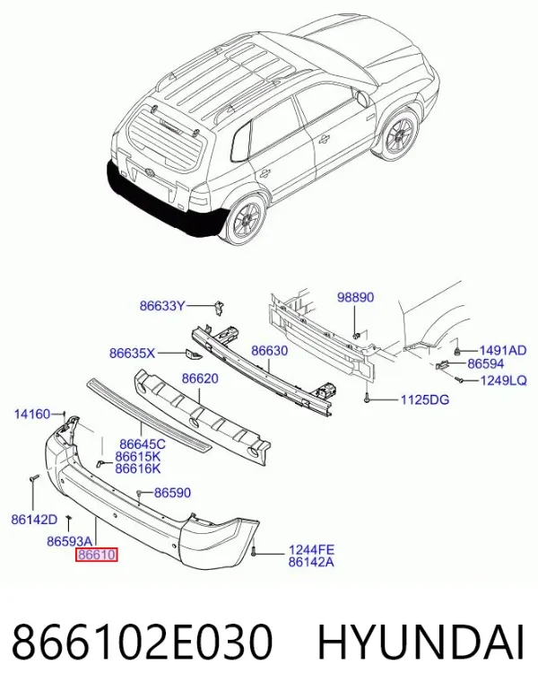 Pára-choque traseiro 866102E030 Hyundai/Kia