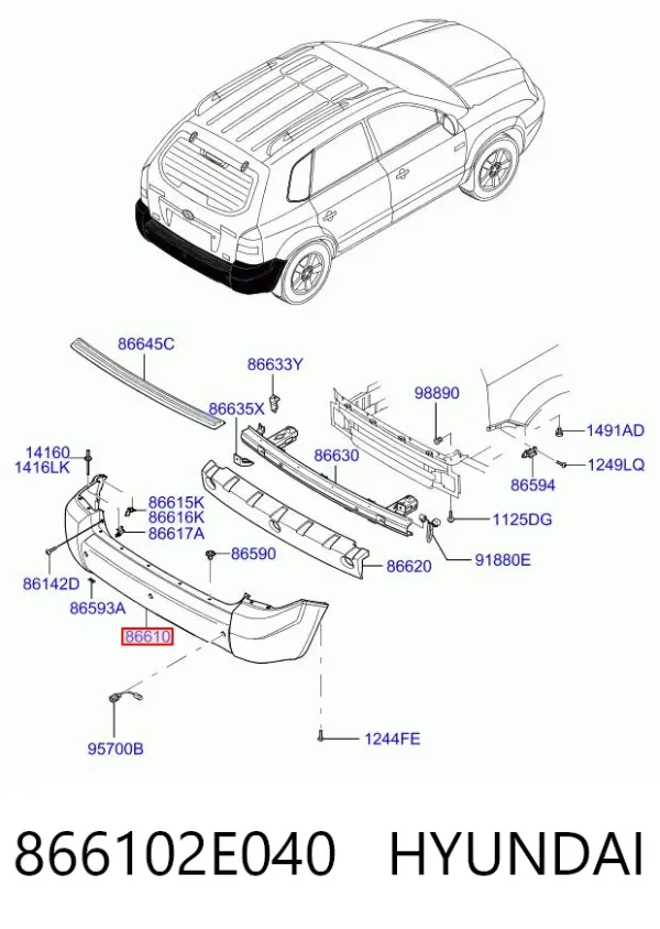 Pára-choque traseiro 866102E040 Hyundai/Kia