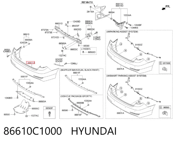 Pára-choque traseiro 86610C1000 Hyundai/Kia