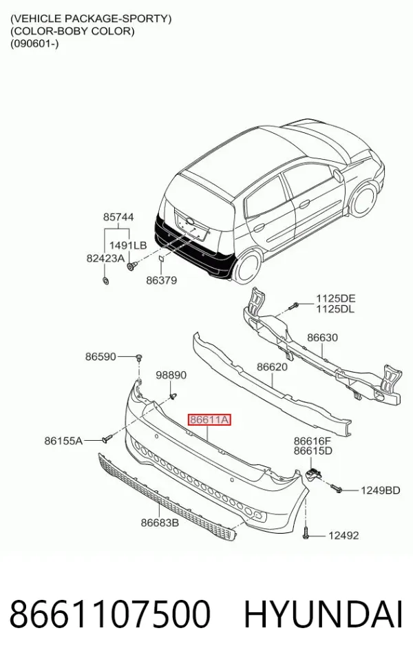 Pára-choque traseiro 8661107500 Hyundai/Kia