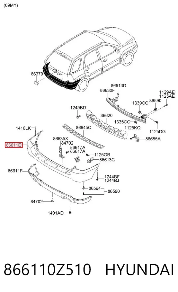Pára-choque traseiro 866110Z510 Hyundai/Kia