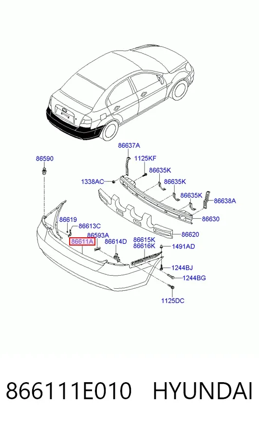 Pára-choque traseiro 866111E010 Hyundai/Kia