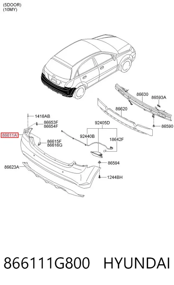 Pára-choque traseiro 866111G800 Hyundai/Kia