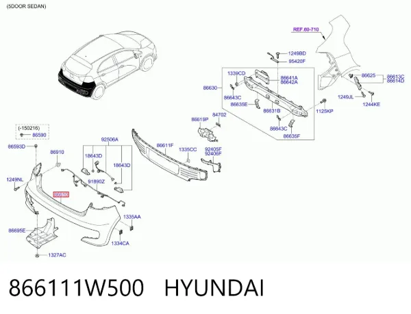 Pára-choque traseiro 866111W500 Hyundai/Kia