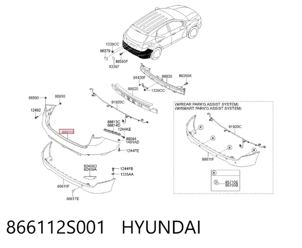 Pára-choque traseiro, parte superior 866112S001 Hyundai/Kia