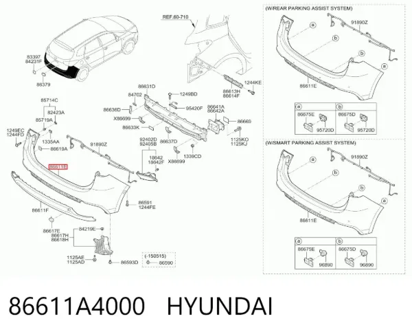 Pára-choque traseiro, parte superior 86611A4000 Hyundai/Kia
