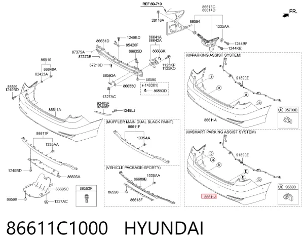 Pára-choque traseiro 86611C1000 Hyundai/Kia