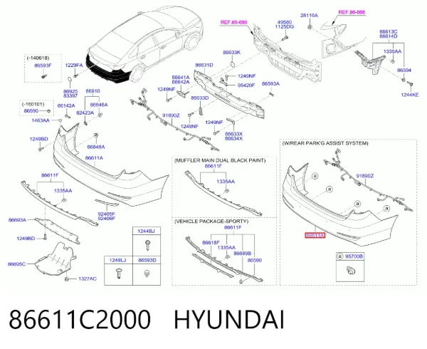 Pára-choque traseiro 86611C2000 Hyundai/Kia