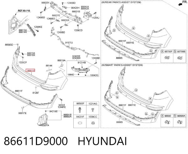 Pára-choque traseiro, parte superior 86611D9000 Hyundai/Kia